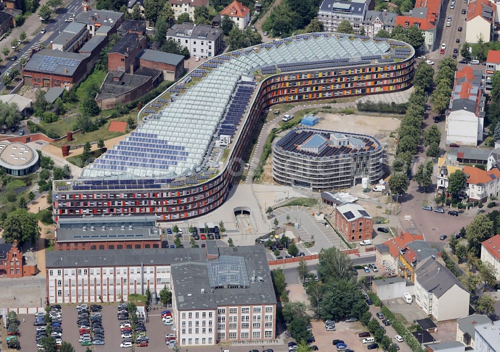 Aerial photograph Dessau - Construction site of building of the State Authority UBA Umweltbundesamt Woerlitzer Platz in Dessau in the state Saxony-Anhalt, Germany