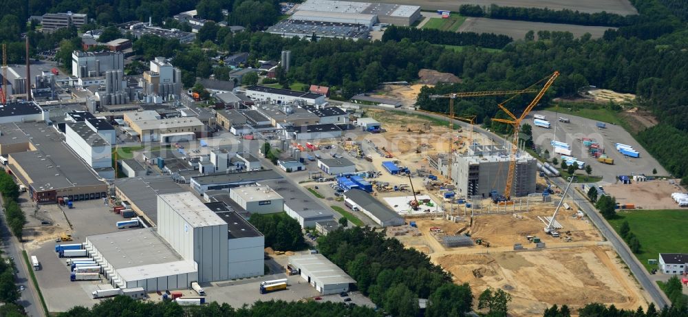 Aerial image Zeven - Expansion construction site to build a new high-bay warehouse and cold store of the DMK Deutsches Milch Kontor GmbH in Zeven in Lower Saxony