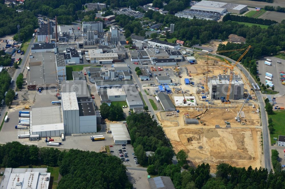 Zeven from above - Expansion construction site to build a new high-bay warehouse and cold store of the DMK Deutsches Milch Kontor GmbH in Zeven in Lower Saxony