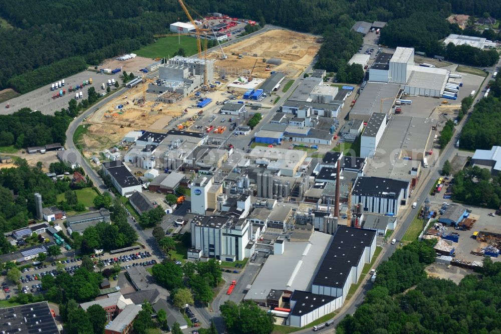 Aerial image Zeven - Expansion construction site to build a new high-bay warehouse and cold store of the DMK Deutsches Milch Kontor GmbH in Zeven in Lower Saxony