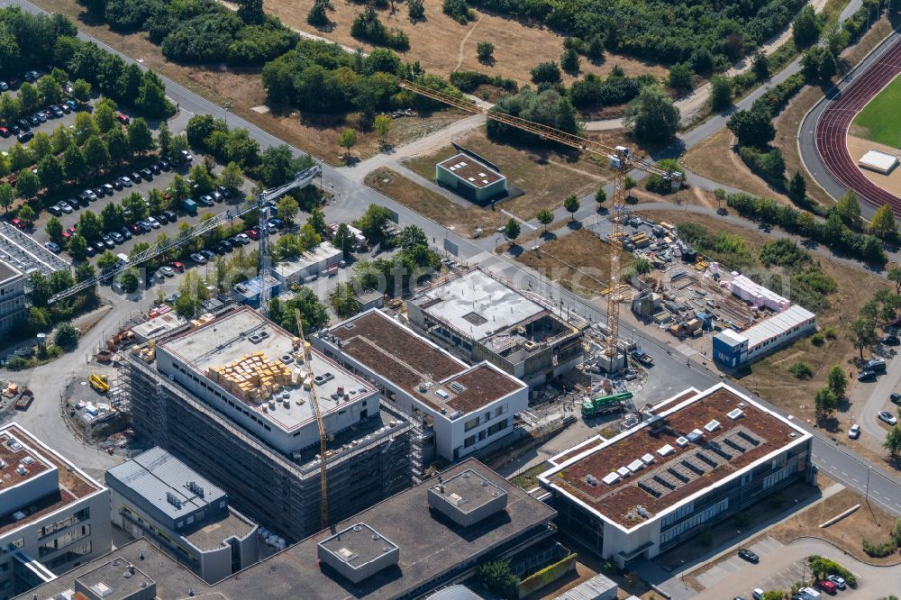 Würzburg from above - Extension of new building site at the building complex of the institute Center for Nanosystems Chemistry on street Theodor-Boveri-Weg in the district Frauenland in Wuerzburg in the state Bavaria, Germany