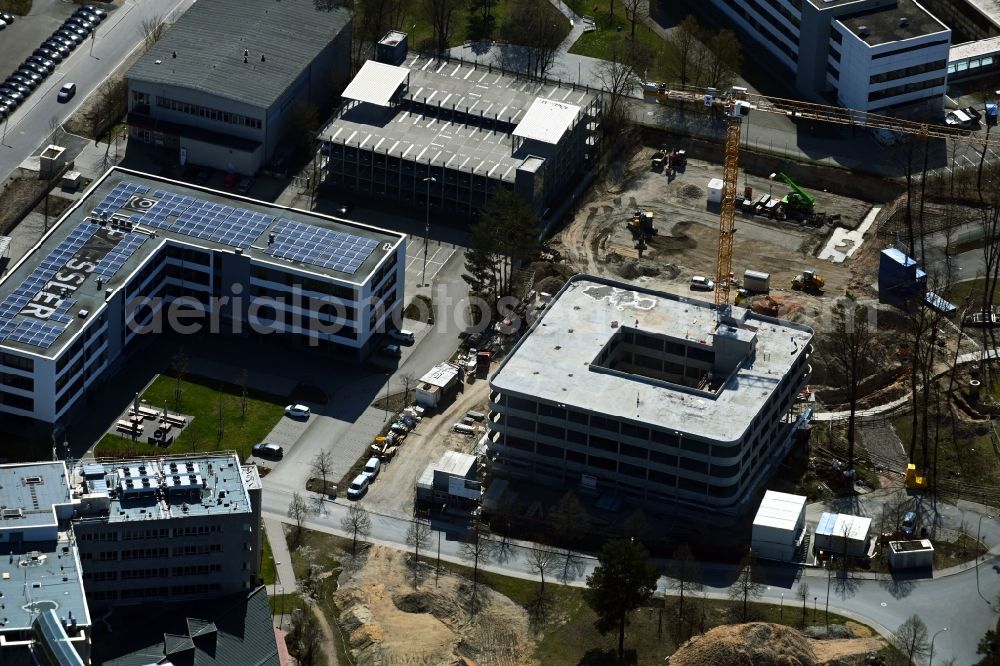 Aerial image Nürnberg - Extension of new building site at the building complex of the institute Fraunhofer-Institut fuer Integrierte Schaltungen IIS on Nordostpark in the district Schafhof in Nuremberg in the state Bavaria, Germany