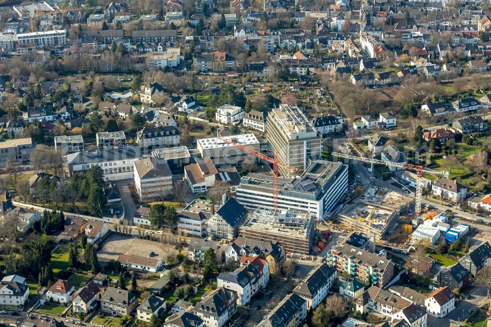 Mülheim an der Ruhr from the bird's eye view: Extension of new building site at the building complex of the institute Max-Planck-Institut fuer Chemische Energiekonversion CEC on Stiftstrasse in Muelheim on the Ruhr in the state North Rhine-Westphalia, Germany