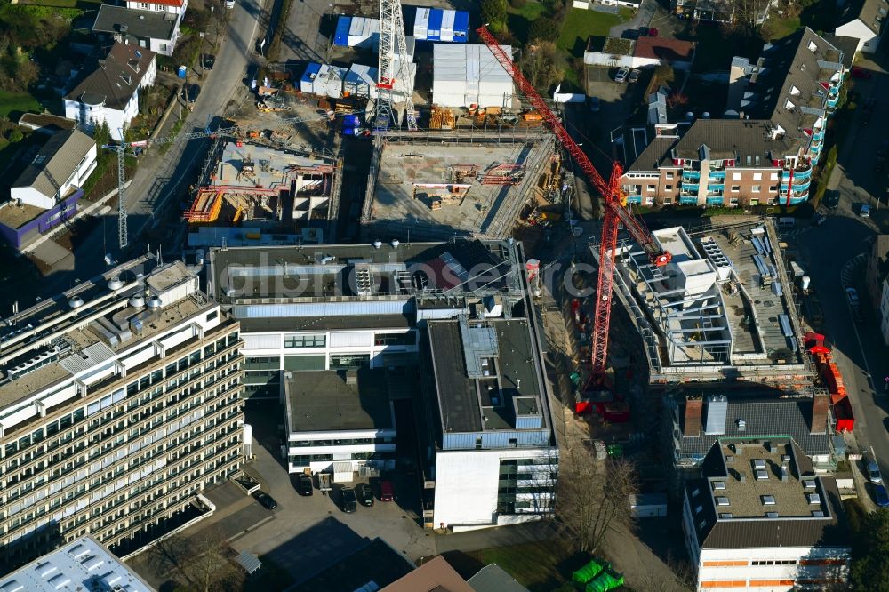 Mülheim an der Ruhr from the bird's eye view: Extension of new building site at the building complex of the institute Max-Planck-Institut fuer Chemische Energiekonversion CEC on Stiftstrasse in Muelheim on the Ruhr in the state North Rhine-Westphalia, Germany