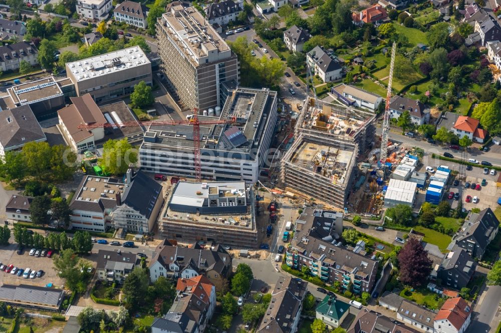 Mülheim an der Ruhr from the bird's eye view: Extension of new building site at the building complex of the institute Max-Planck-Institut fuer Chemische Energiekonversion CEC on Stiftstrasse in Muelheim on the Ruhr in the state North Rhine-Westphalia, Germany