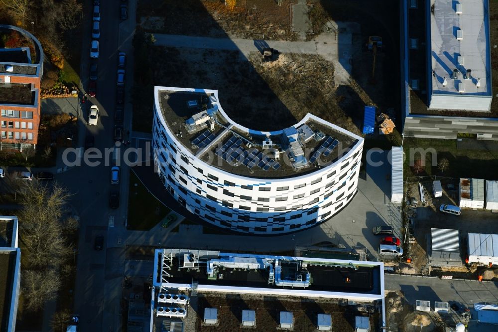 Berlin from above - Extension of new building site at the building complex of the institute Willy-Wien-Laboratorium (PTB) on Magnusstrasse in the district Adlershof in Berlin, Germany