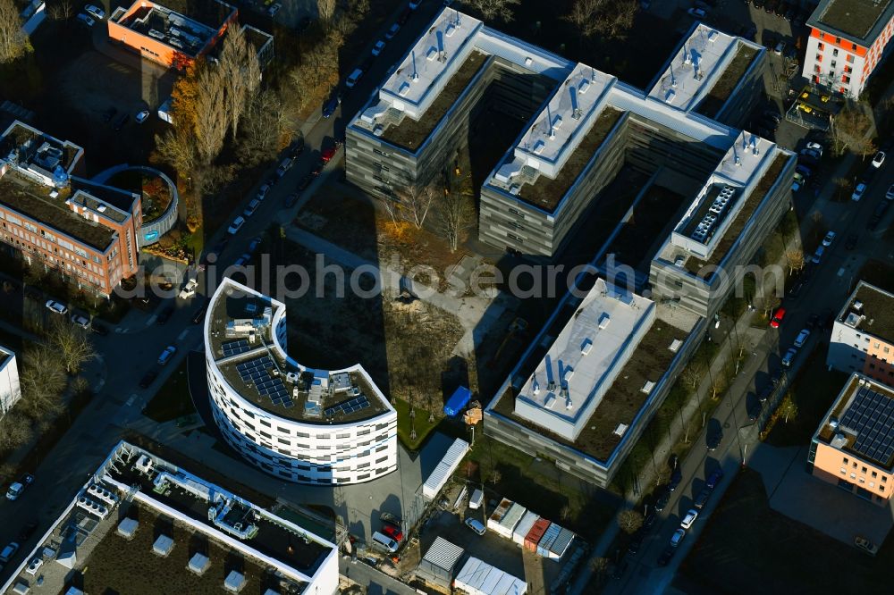 Aerial photograph Berlin - Extension of new building site at the building complex of the institute Willy-Wien-Laboratorium (PTB) on Magnusstrasse in the district Adlershof in Berlin, Germany