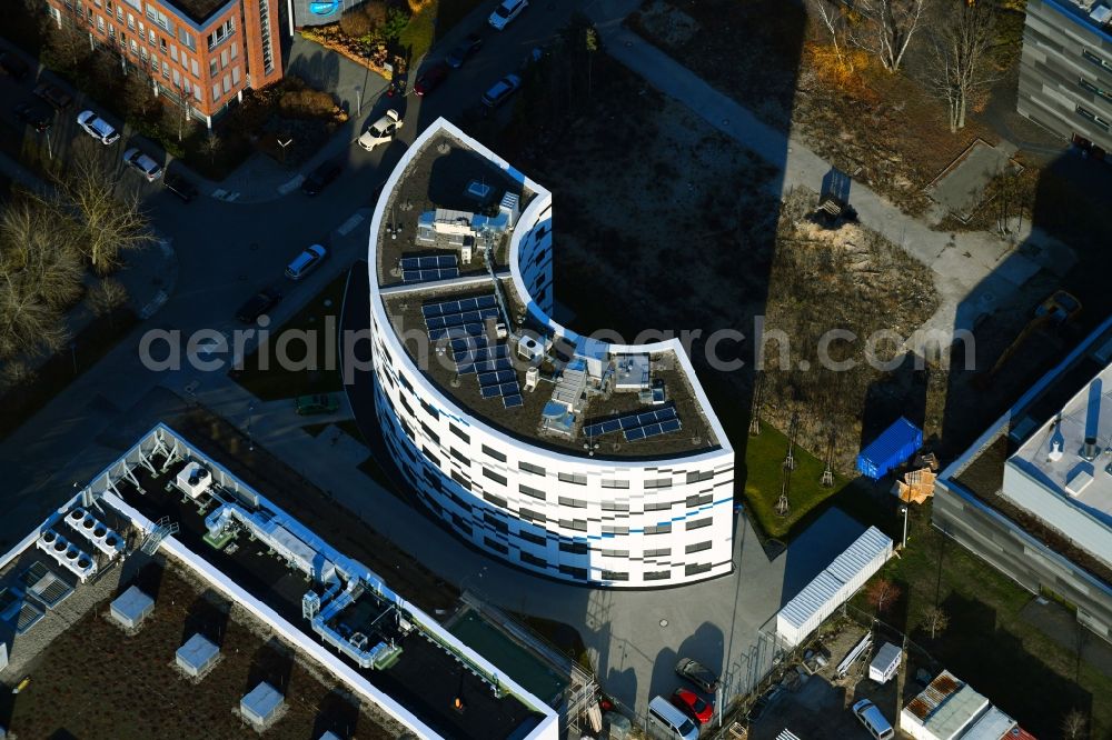 Berlin from above - Extension of new building site at the building complex of the institute Willy-Wien-Laboratorium (PTB) on Magnusstrasse in the district Adlershof in Berlin, Germany