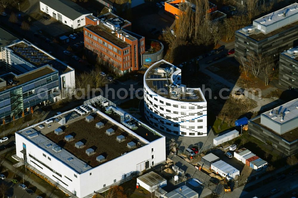 Aerial photograph Berlin - Extension of new building site at the building complex of the institute Willy-Wien-Laboratorium (PTB) on Magnusstrasse in the district Adlershof in Berlin, Germany