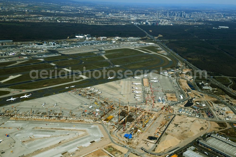 Frankfurt am Main from above - Expansion and construction site on the grounds of the airport fraPort on Terminal 3 in Frankfurt in the state Hesse, Germany