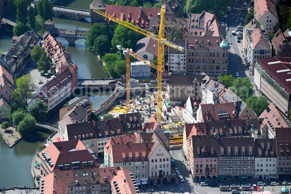 Nürnberg from the bird's eye view: Extension of a new construction site at the Museum- Building Deutsches Museum - Zukunftsmuseum on Augustinerstrasse in the district Altstadt in Nuremberg in the state Bavaria, Germany