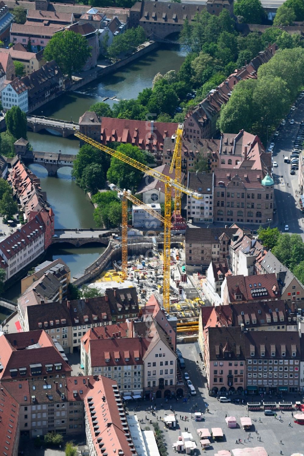 Aerial image Nürnberg - Extension of a new construction site at the Museum- Building Deutsches Museum - Zukunftsmuseum on Augustinerstrasse in the district Altstadt in Nuremberg in the state Bavaria, Germany