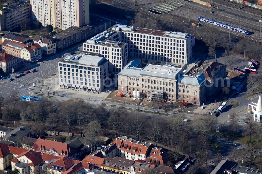 Göttingen from above - Extension of a new construction site at the Museum- Building Forum Wissen in Goettingen in the state Lower Saxony, Germany