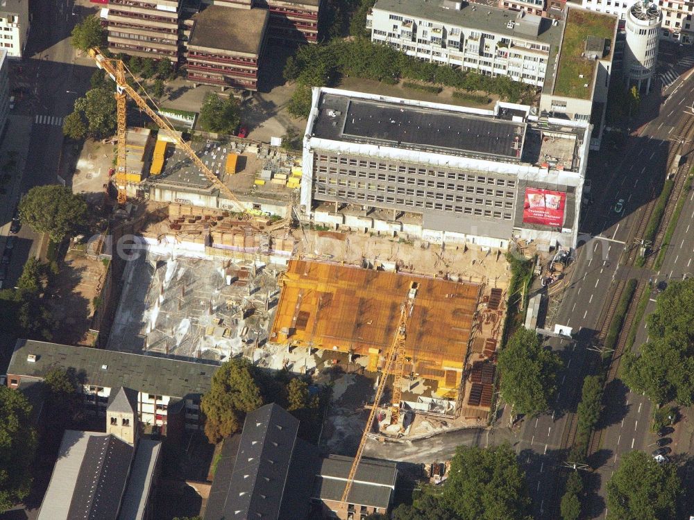 Köln from above - Extension of a new construction site at the Museum- Building Josef-Haubrich-Hof - Leonhard-Tietz-Strasse - Caecilienstrasse in the district Altstadt-Sued in Cologne in the state North Rhine-Westphalia, Germany