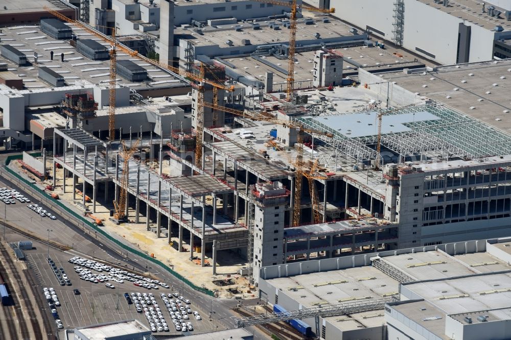 Ingolstadt from the bird's eye view: Extension - new building - construction site on the factory premises of AUDI AG in Ingolstadt in the state Bavaria, Germany