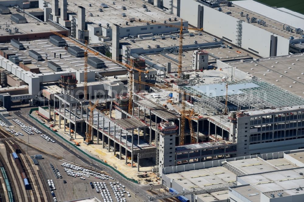 Aerial image Ingolstadt - Extension - new building - construction site on the factory premises of AUDI AG in Ingolstadt in the state Bavaria, Germany