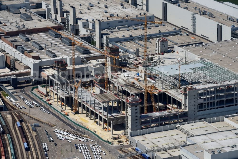 Aerial photograph Ingolstadt - Extension - new building - construction site on the factory premises of AUDI AG in Ingolstadt in the state Bavaria, Germany