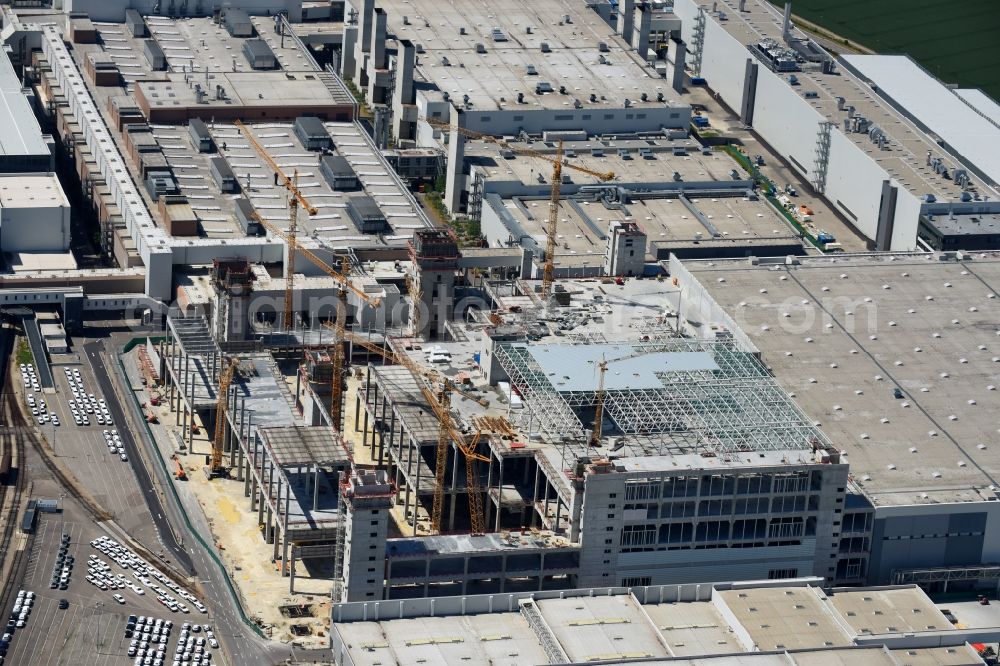 Aerial image Ingolstadt - Extension - new building - construction site on the factory premises of AUDI AG in Ingolstadt in the state Bavaria, Germany