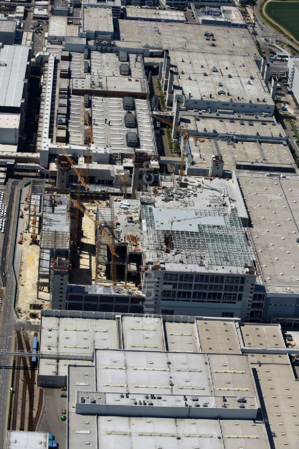 Aerial photograph Ingolstadt - Extension - new building - construction site on the factory premises of AUDI AG in Ingolstadt in the state Bavaria, Germany