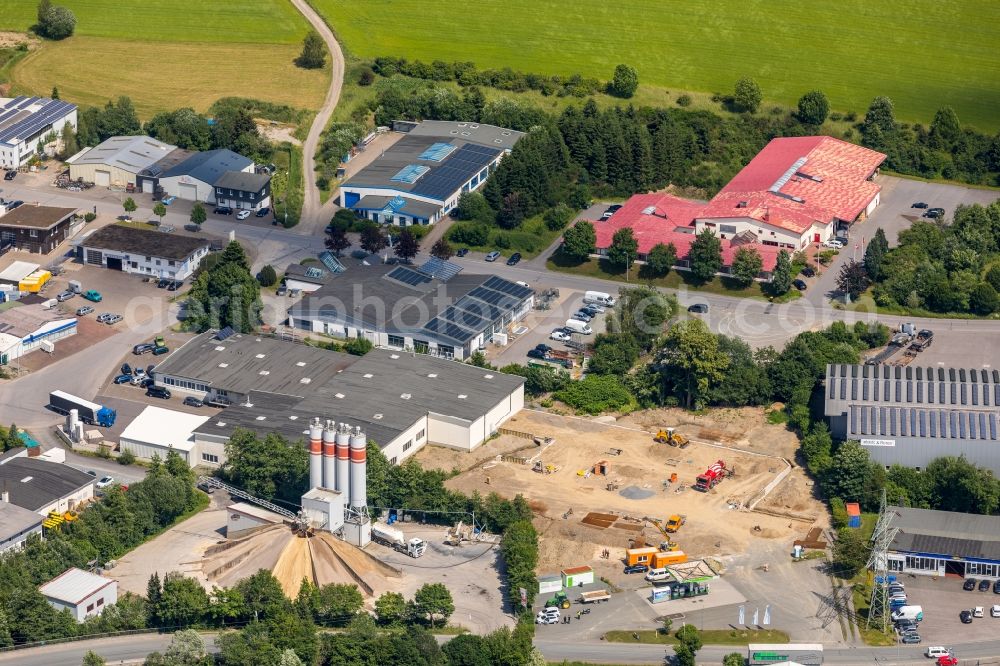 Aerial image Schmallenberg - Extension - new building - construction site on the factory premises AUFT Produktions- and Vertriebs GmbH in Schmallenberg in the state North Rhine-Westphalia, Germany