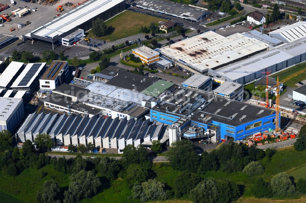 Baden-Baden from above - Extension - new building - construction site on the factory premises of Baden-Chemie GmbH on Schneidweg in Baden-Baden in the state Baden-Wuerttemberg, Germany