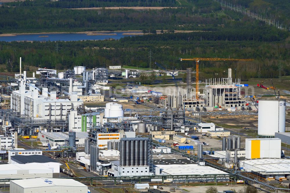 Aerial photograph Schwarzheide - Extension - new building - construction site on the factory premises of BASF AG in Schwarzheide in the state Brandenburg, Germany