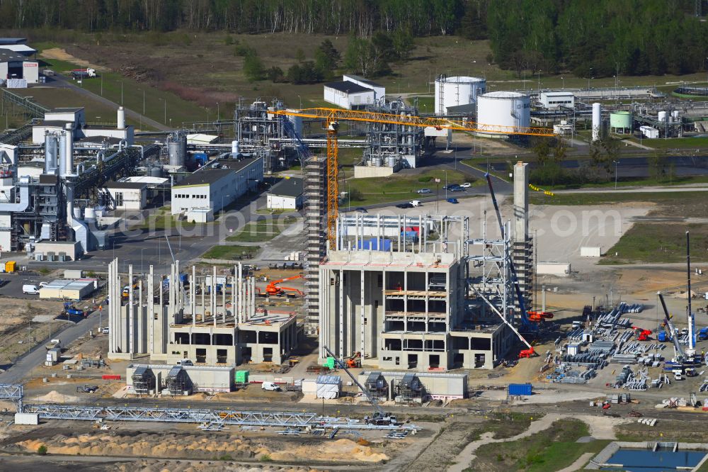 Schwarzheide from above - Extension - new building - construction site on the factory premises of BASF AG in Schwarzheide in the state Brandenburg, Germany