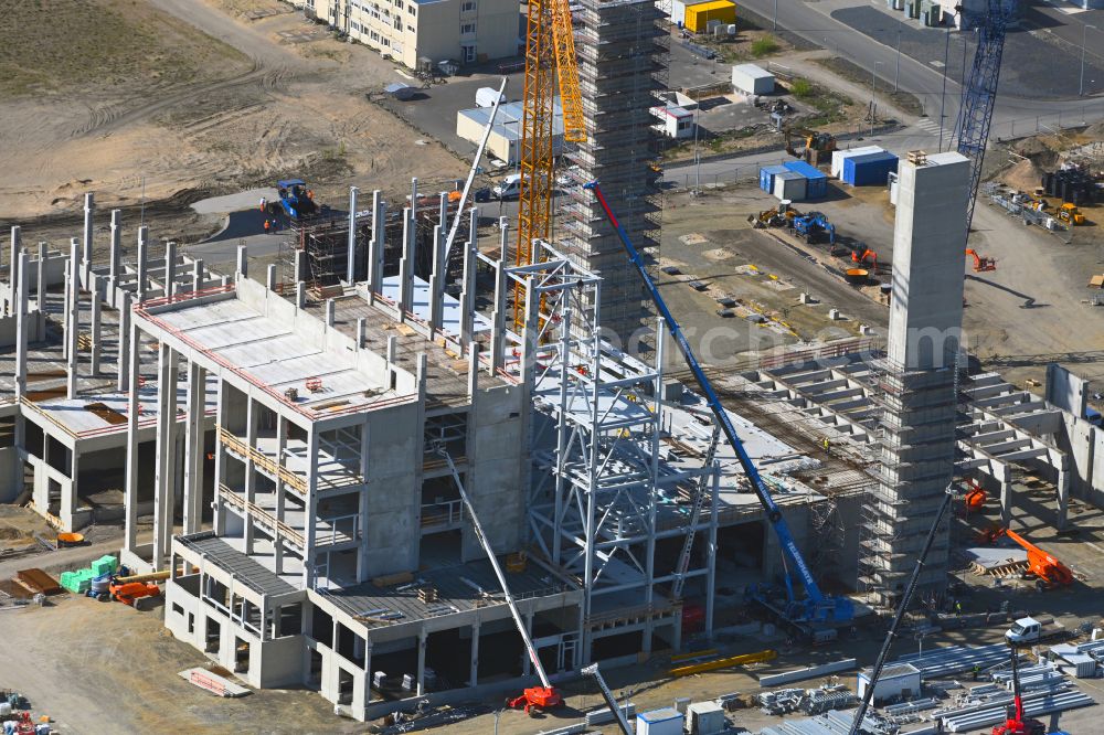 Aerial photograph Schwarzheide - Extension - new building - construction site on the factory premises of BASF AG in Schwarzheide in the state Brandenburg, Germany