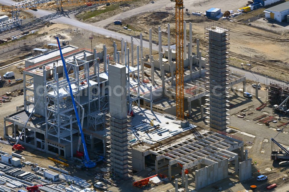 Aerial image Schwarzheide - Extension - new building - construction site on the factory premises of BASF AG in Schwarzheide in the state Brandenburg, Germany