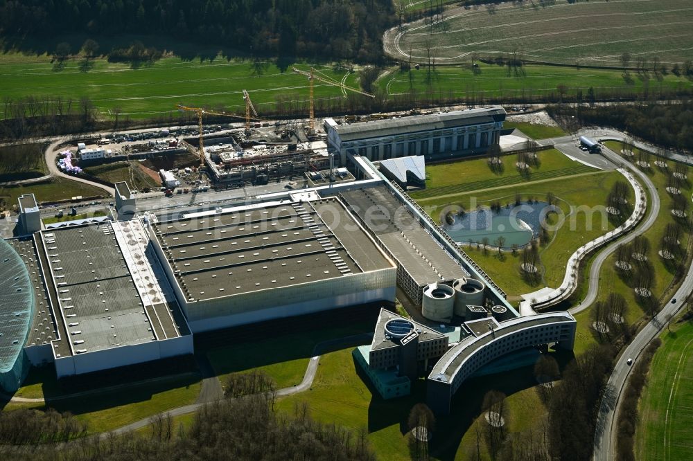 Aerial photograph Melsungen - Extension - new building - construction site on the factory premises of B. Braun SE on Carl-Braun-Strasse in the district Adelshausen in Melsungen in the state Hesse, Germany