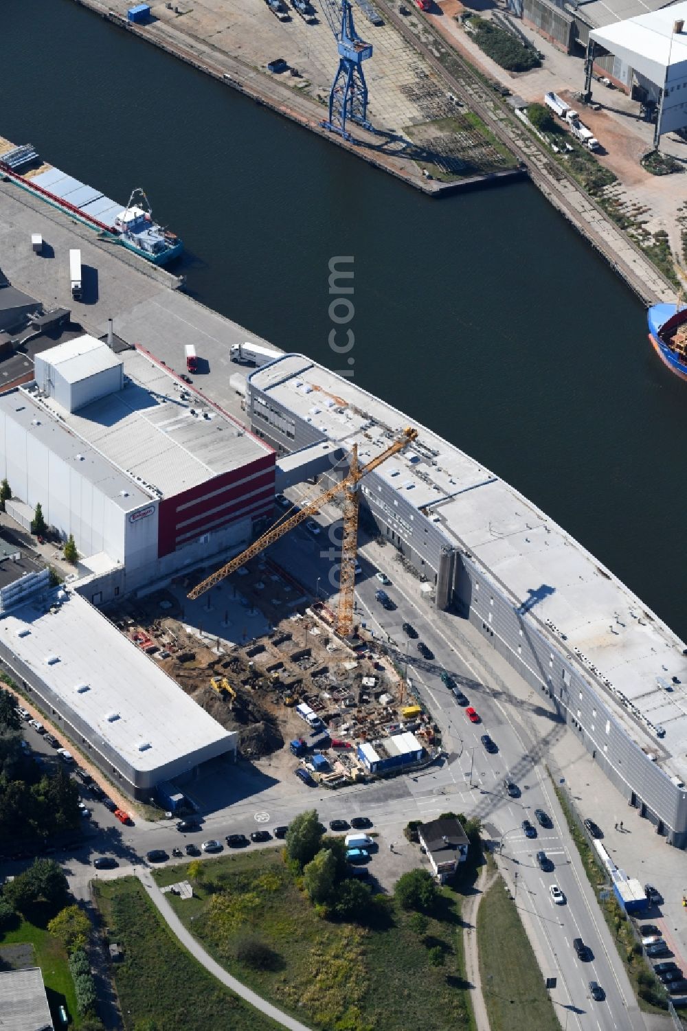 Aerial image Lübeck - Extension - new building - construction site on the factory premises H. & J. Brueggen KG on Gertrudenstrasse in the district Sankt Gertrud in Luebeck in the state Schleswig-Holstein, Germany