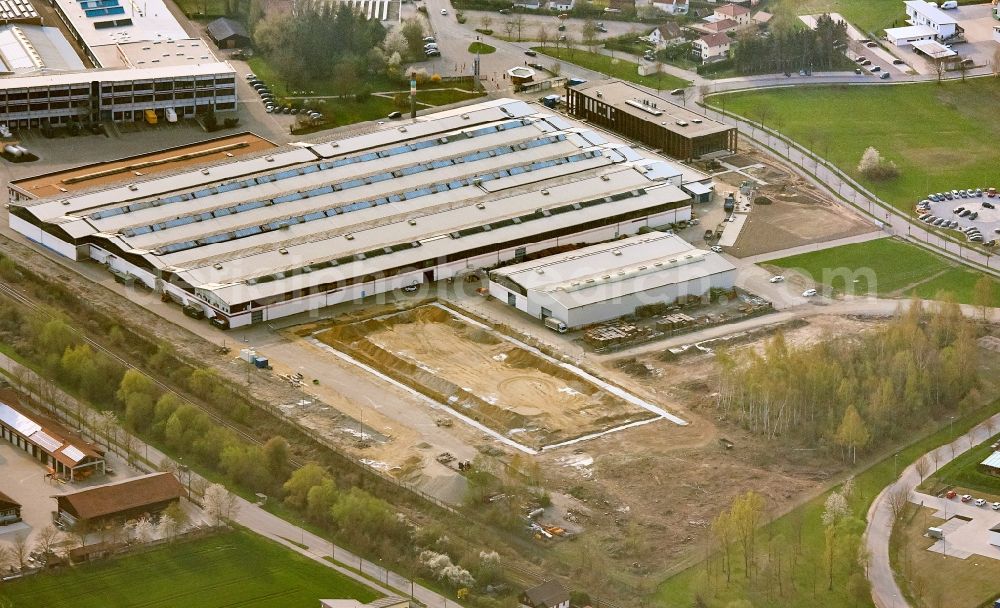 Aerial photograph Landau an der Isar - Extension - new building - construction site on the factory premises von Einhell in Landau an der Isar in the state Bavaria, Germany