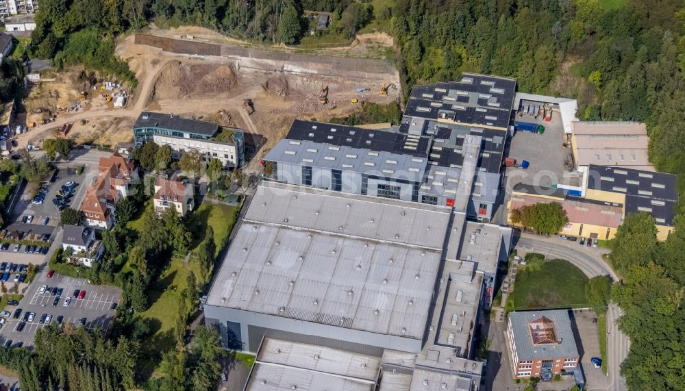 Ennepetal from above - Extension - new building - construction site for a new headquarters in the buildings and production halls of the Ferdinand Bilstein factory on Wilhelmstrasse in Ennepetal in the state North Rhine-Westphalia, Germany