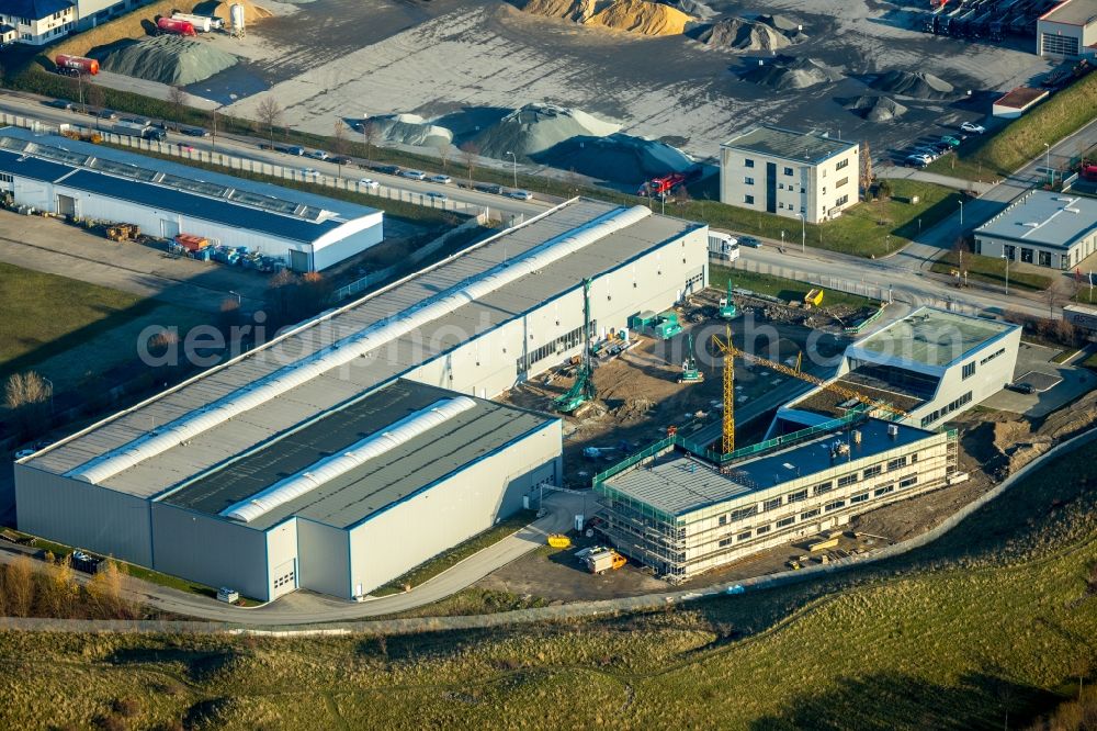 Werl from above - Extension - new building - construction site on the factory premises of Flachstahl Werl GmbH & Co KG on Langenwiedenweg in Werl in the state North Rhine-Westphalia, Germany