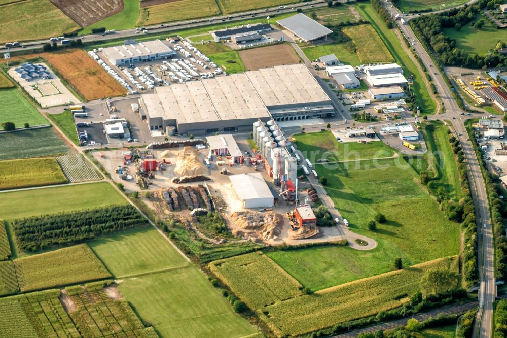 Aerial image Ettenheim - Extension - new building - construction site on the factory premises of German Pellets Georges-Imbert-Strasse in the district Orschweier in Ettenheim in the state Baden-Wurttemberg, Germany