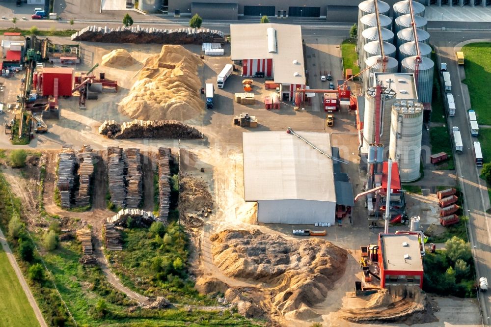 Ettenheim from the bird's eye view: Extension - new building - construction site on the factory premises of German Pellets Georges-Imbert-Strasse in the district Orschweier in Ettenheim in the state Baden-Wurttemberg, Germany