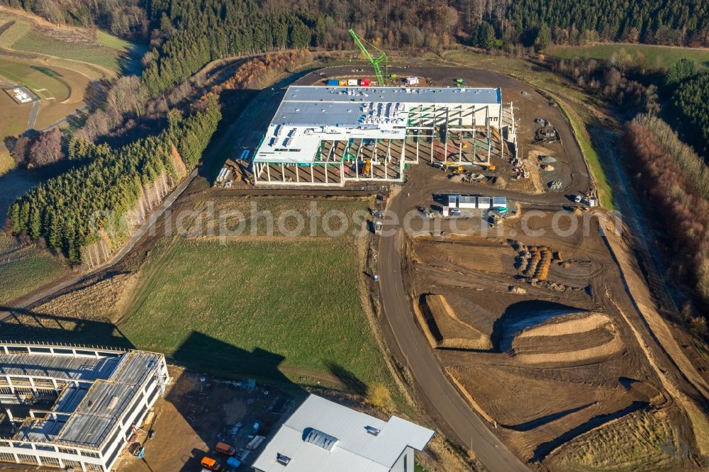 Rosmart from the bird's eye view: Extension - new building - construction site on the factory premises in the commercial area in Rosmart in the state North Rhine-Westphalia, Germany