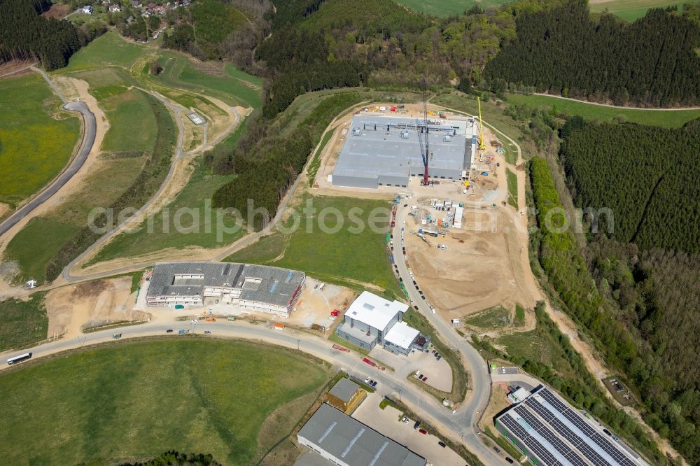 Altena from above - Extension - new building - construction site on the factory premises in the commercial area in Rosmart in the state North Rhine-Westphalia, Germany