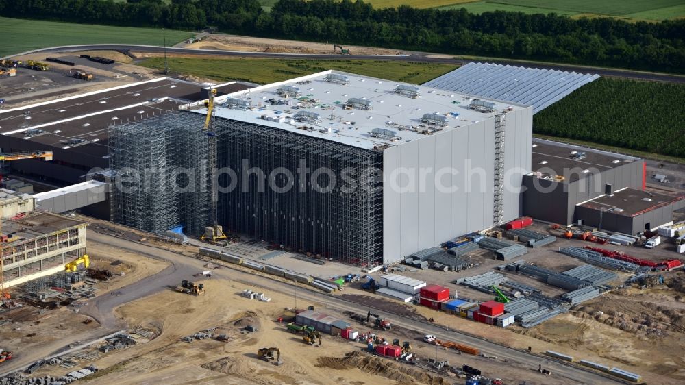 Grafschaft from above - Extension - new building - construction site on the factory premises of Haribo GmbH in Grafschaft in the state Rhineland-Palatinate, Germany