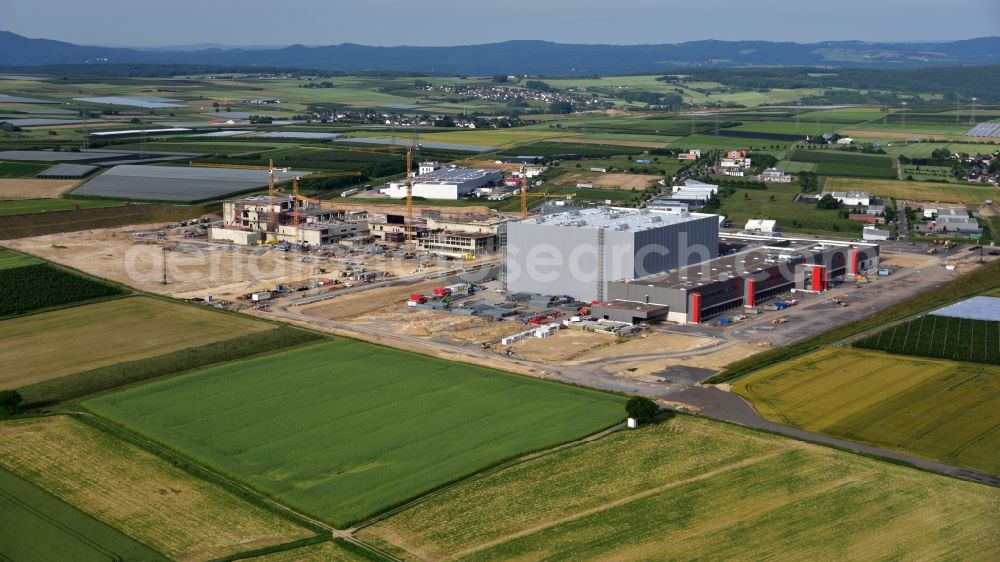 Grafschaft from above - Extension - new building - construction site on the factory premises of Haribo GmbH in Grafschaft in the state Rhineland-Palatinate, Germany