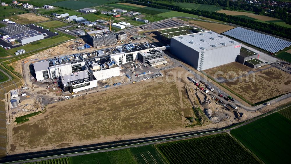 Grafschaft from above - Extension - new building - construction site on the factory premises of Haribo GmbH in Grafschaft in the state Rhineland-Palatinate, Germany