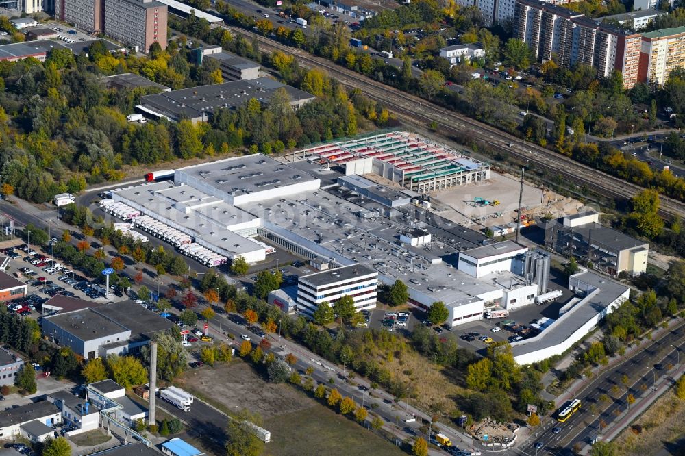 Berlin from the bird's eye view: Extension - new building - construction site on the factory premises of Harry-Brot GmbH on Wolfener Strasse in the district Marzahn in Berlin, Germany