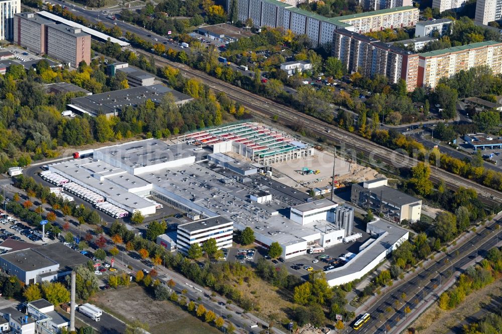 Aerial image Berlin - Extension - new building - construction site on the factory premises of Harry-Brot GmbH on Wolfener Strasse in the district Marzahn in Berlin, Germany