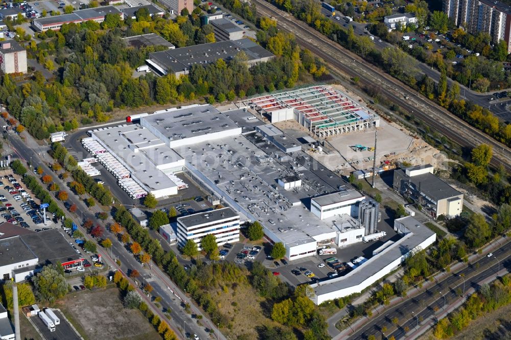 Aerial image Berlin - Extension - new building - construction site on the factory premises of Harry-Brot GmbH on Wolfener Strasse in the district Marzahn in Berlin, Germany