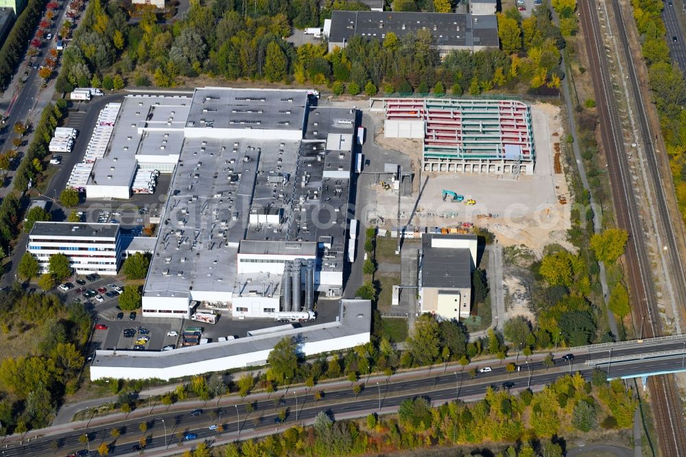 Aerial image Berlin - Extension - new building - construction site on the factory premises of Harry-Brot GmbH on Wolfener Strasse in the district Marzahn in Berlin, Germany