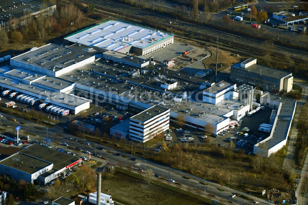 Aerial photograph Berlin - Extension - new building - construction site on the factory premises of Harry-Brot GmbH on Wolfener Strasse in the district Marzahn in Berlin, Germany