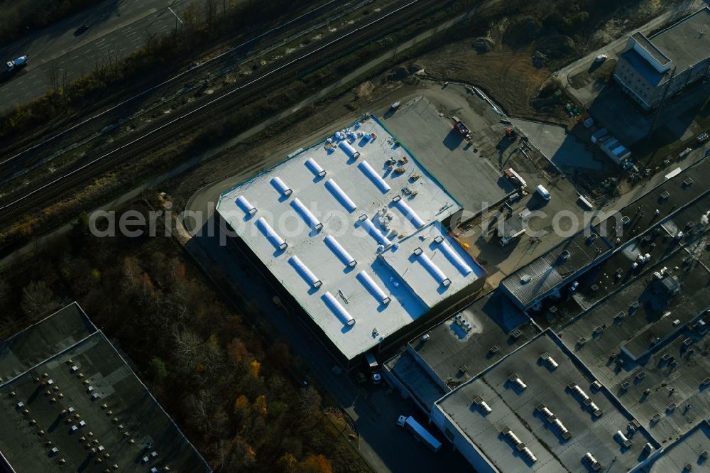 Aerial image Berlin - Extension - new building - construction site on the factory premises of Harry-Brot GmbH on Wolfener Strasse in the district Marzahn in Berlin, Germany