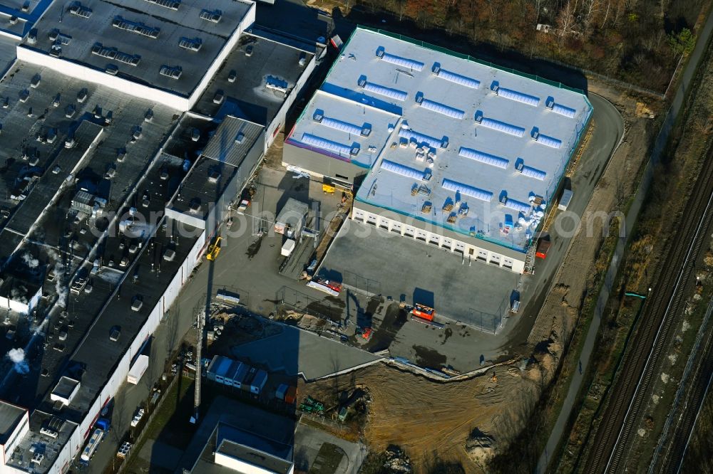 Aerial image Berlin - Extension - new building - construction site on the factory premises of Harry-Brot GmbH on Wolfener Strasse in the district Marzahn in Berlin, Germany