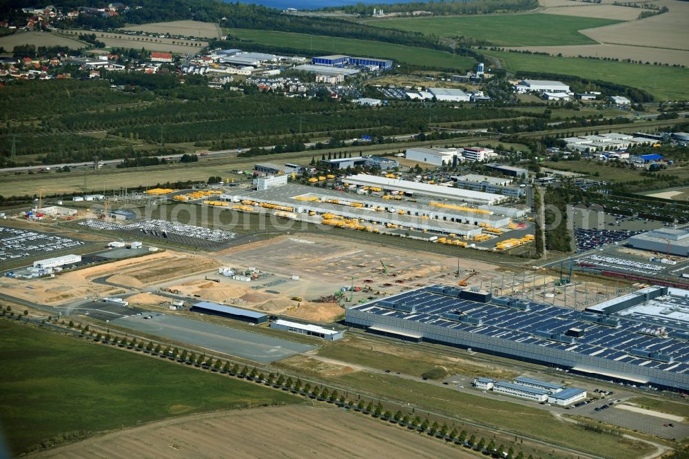 Leipzig from above - Extension - new building - construction site on the factory premises of Dr. Ing. h.c. F. Porsche AG on Porschestrasse in the district Luetzschena in Leipzig in the state Saxony, Germany