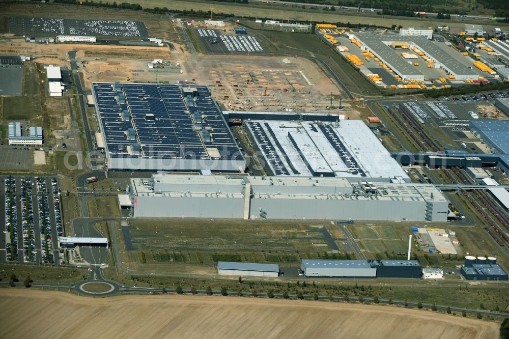 Leipzig from above - Extension - new building - construction site on the factory premises of Dr. Ing. h.c. F. Porsche AG on Porschestrasse in the district Luetzschena in Leipzig in the state Saxony, Germany